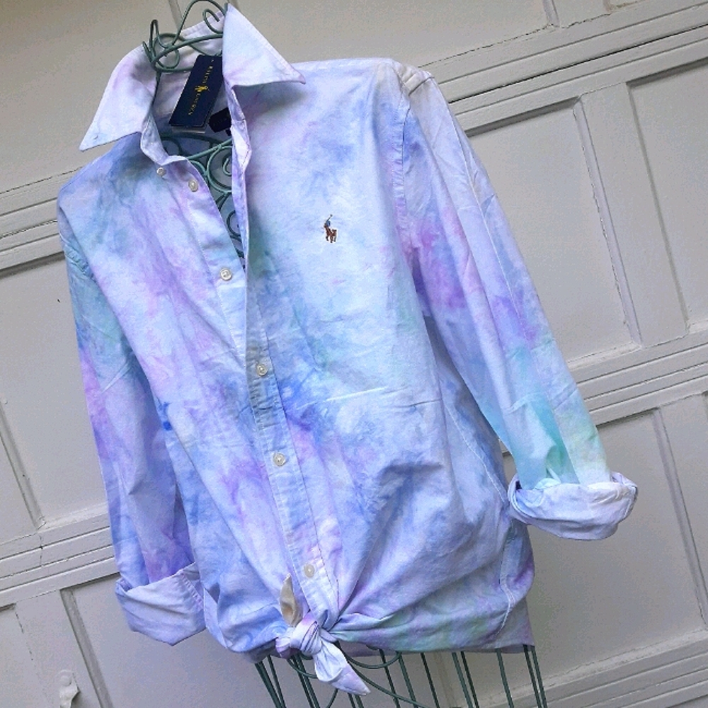 NWT Ralph Lauren Tie Dye Button Down Pastel Cotton